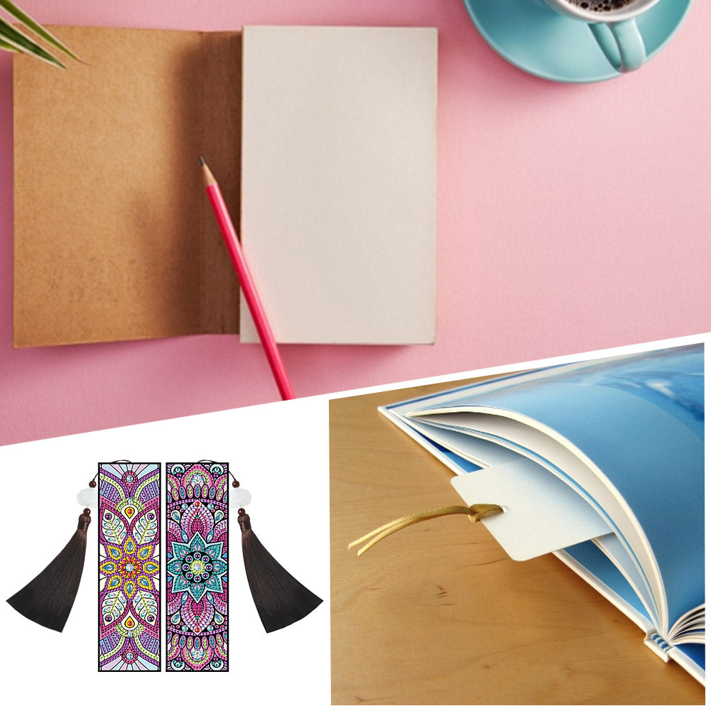 2pcs Diamond Painting Leather Tassel Bookmark - Mandala