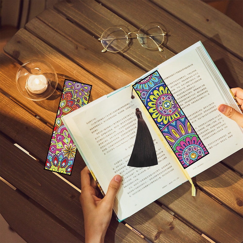 2pcs Diamond Painting Leather Tassel Bookmark - Mandala