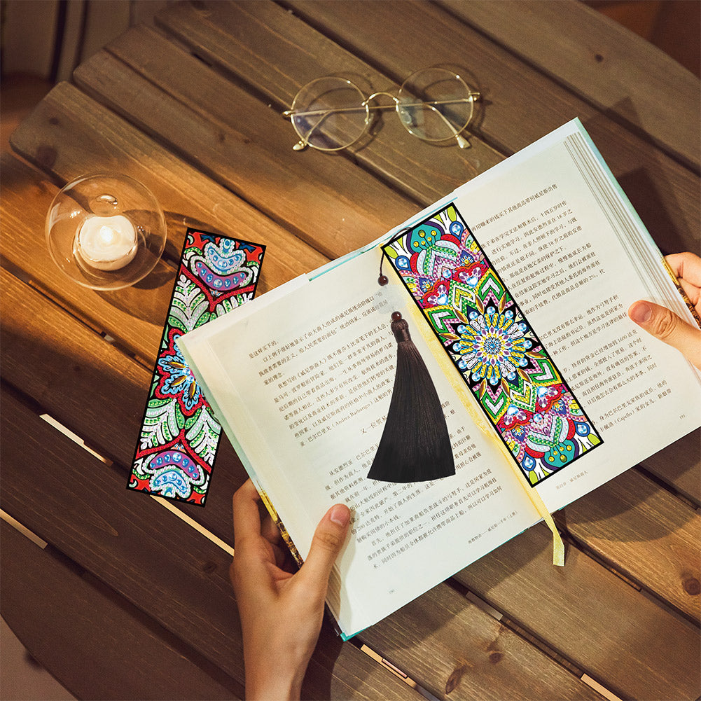 2pcs Diamond Painting Leather Tassel Bookmark - Mandala