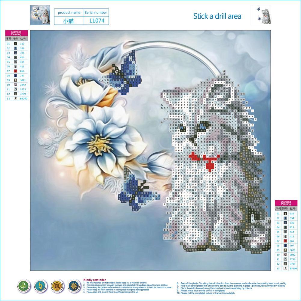 5D Cat Diamond Painting Cross Stitch Kit Needlework Rhinestone Mosaic Decor