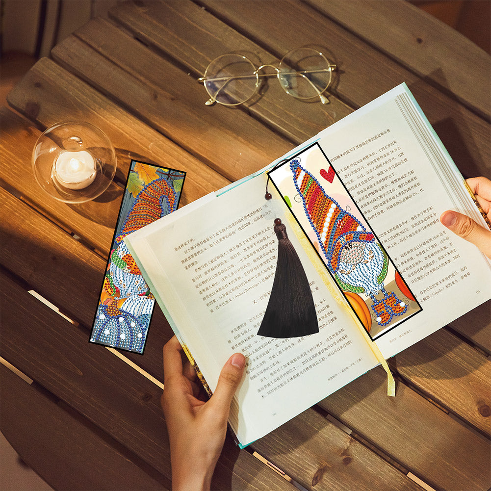 2pcs Diamond Painting Leather Tassel Bookmark - Gnome