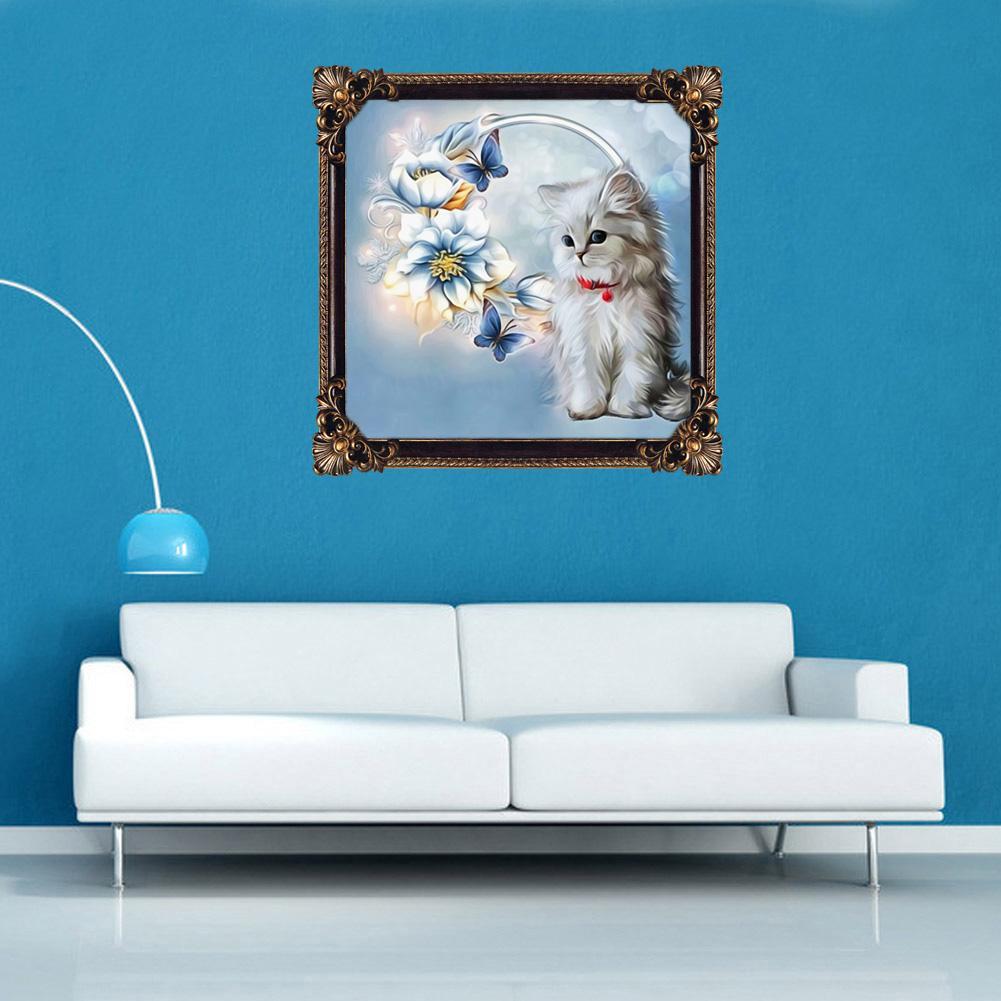 5D Cat Diamond Painting Cross Stitch Kit Needlework Rhinestone Mosaic Decor