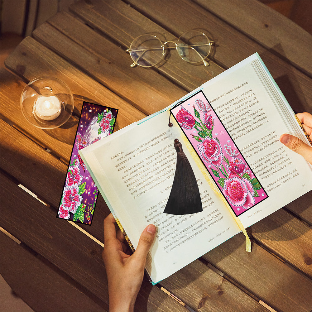 2pcs Diamond Painting Leather Tassel Bookmark - Butterfly
