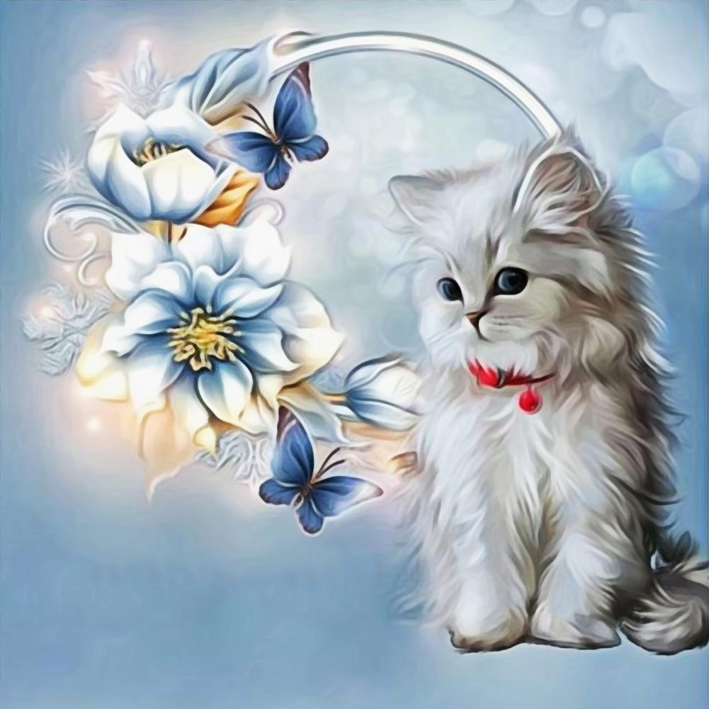 5D Cat Diamond Painting Cross Stitch Kit Needlework Rhinestone Mosaic Decor