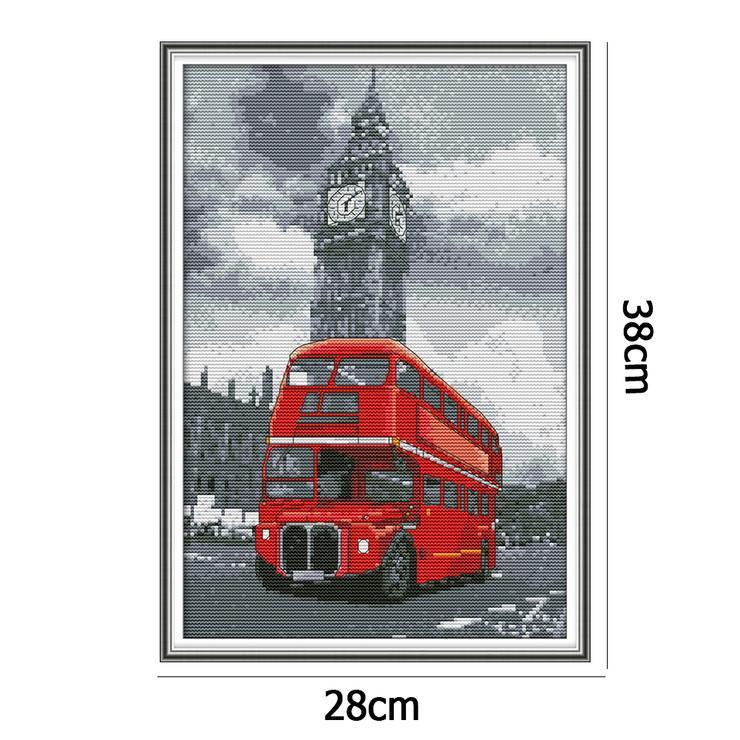 (38*28cm)14CT Stamped Cross Stitch - Red Bus