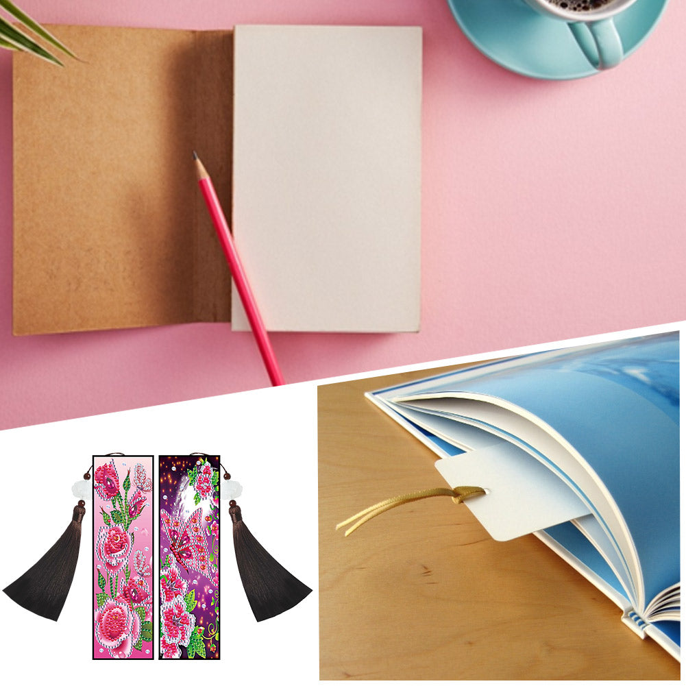 2pcs Diamond Painting Leather Tassel Bookmark - Butterfly