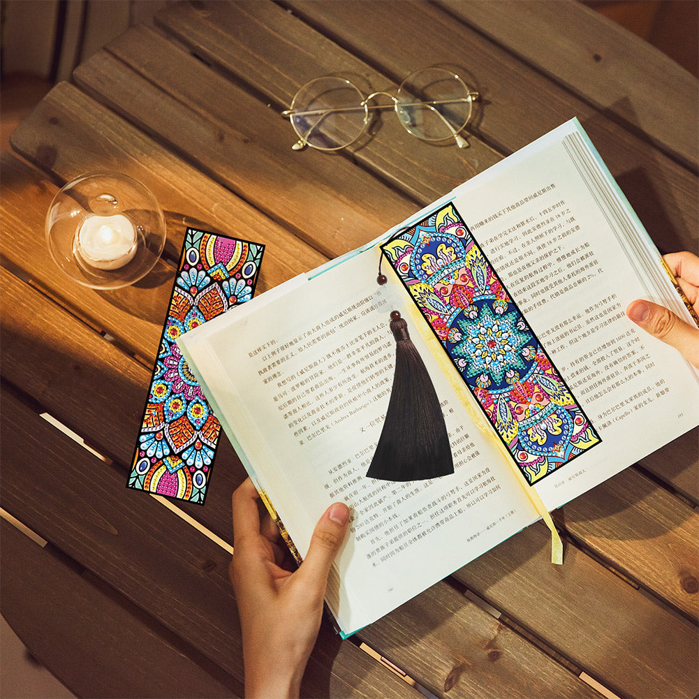 2pcs Diamond Painting Leather Tassel Bookmark - Mandala