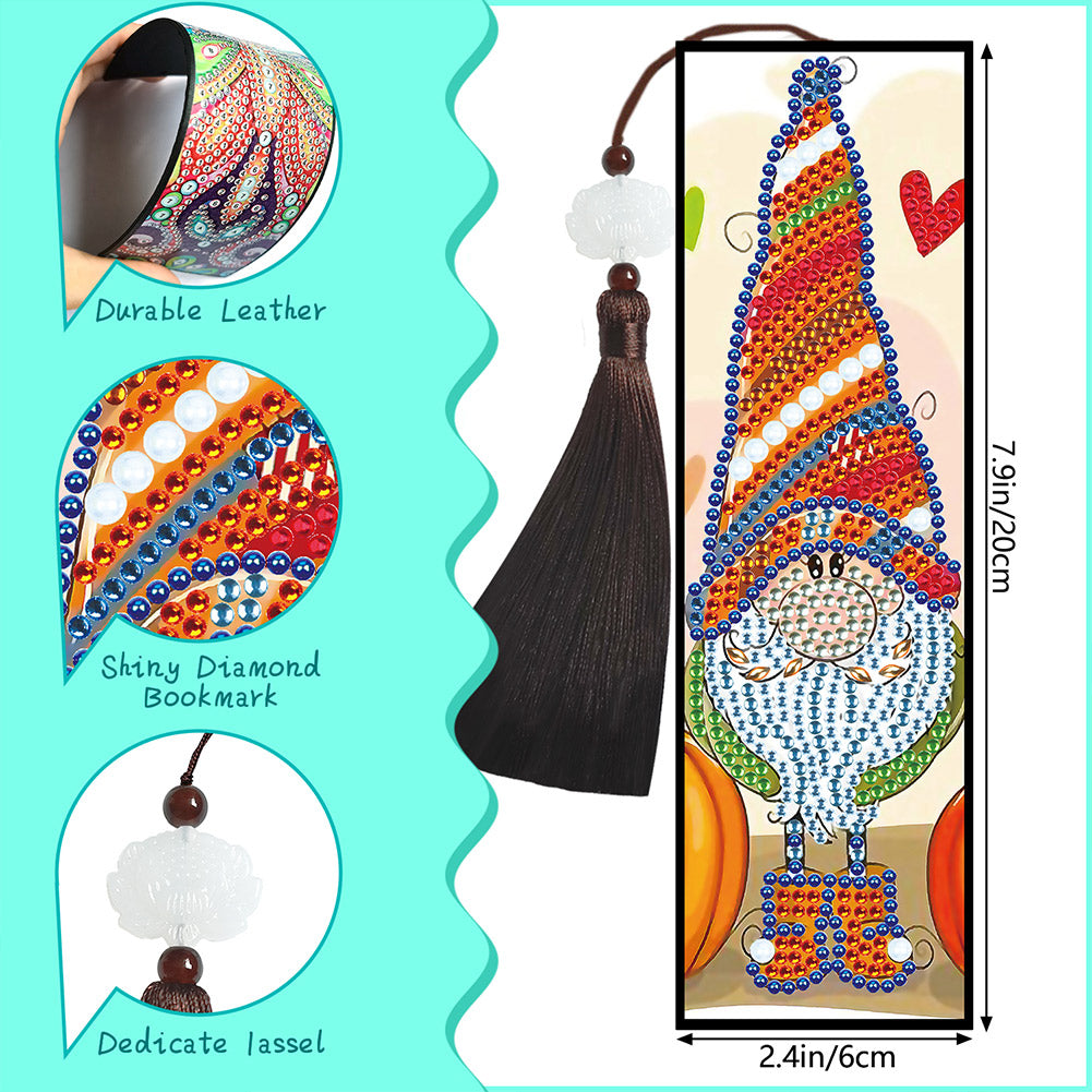 2pcs Diamond Painting Leather Tassel Bookmark - Gnome