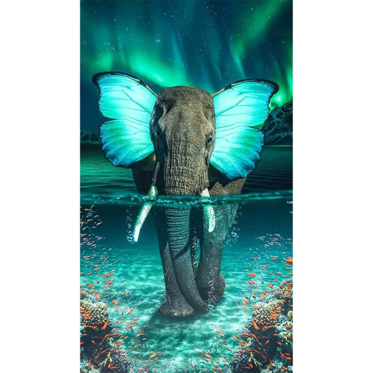 (40*70cm)Butterfly Elephant - Full Round Drill Diamond Painting