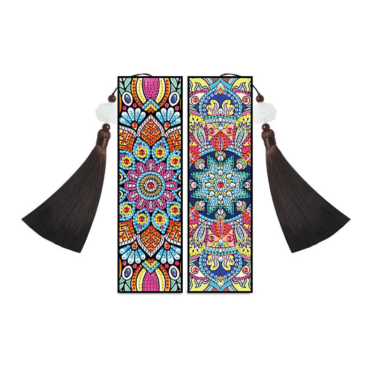 2pcs Diamond Painting Leather Tassel Bookmark - Mandala