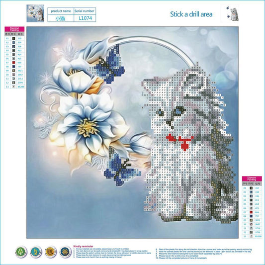 5D Cat Diamond Painting Cross Stitch Kit Needlework Rhinestone Mosaic Decor