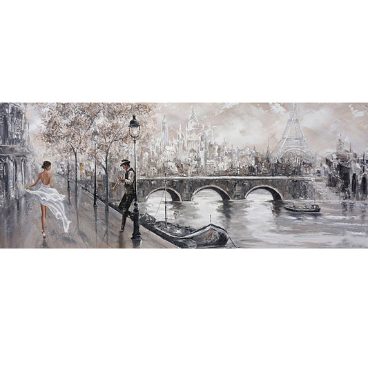(70*30cm)Oil Painting Street - Full Round Drill Diamond Painting