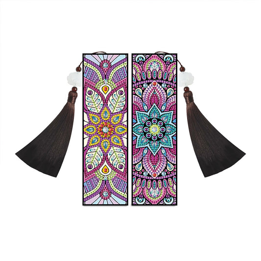 2pcs Diamond Painting Leather Tassel Bookmark - Mandala
