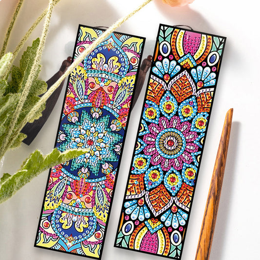 2pcs Diamond Painting Leather Tassel Bookmark - Mandala