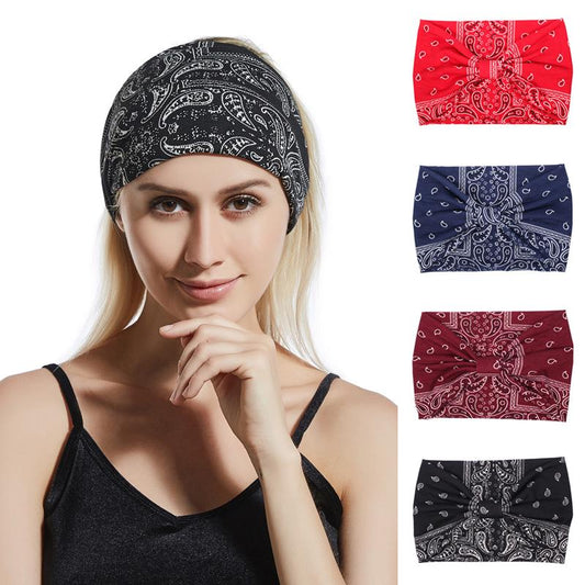 Women Flower Headband Floral Prints Elastic Headwrap Turban Cross Knot Hair Band Wide Stretch Girls Hairband Hair Accessories