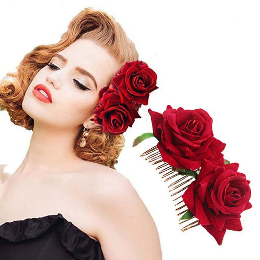 Women Retro Flower Hair Comb Double Silk Artificial Rose Flower Hair Comb Wedding Bridal Women Hair Clip Prom Headpiece