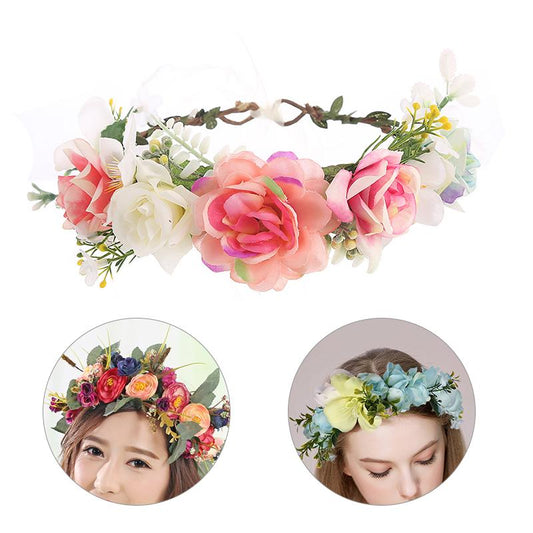 Vintage Women Flower Tiara Wedding Floral Headband Bridal Garland Princess Wreath Rose Peony Flower Crown Girls Hair Accessories
