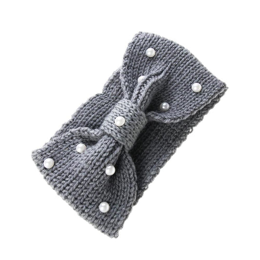 Women 1Pcs Crochet Headband Knitting Wool Turban Bow Knot Pearls Wide Ear Warmer Winter Headwrap Fashion Hair Accessories