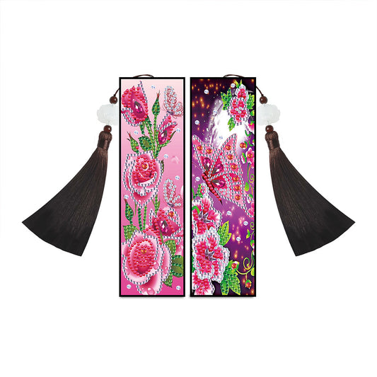 2pcs Diamond Painting Leather Tassel Bookmark - Butterfly