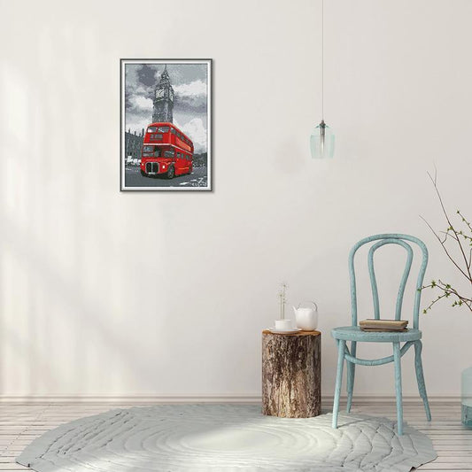 (38*28cm)14CT Stamped Cross Stitch - Red Bus