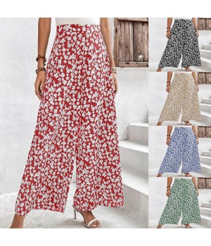 2024 straight casual wide leg baggy print pants trousers floral flare yoga pants for women