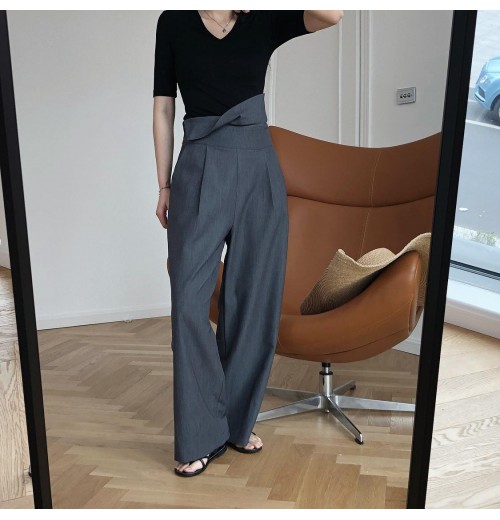 Wholesale 2023 Spring New European and American High Waist Straight Leg Wide Leg Loose Slim Fashion Casual Women's Pants