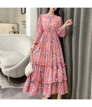 Women Clothes Wholesale Floral Long-Sleeved Dress Ladies Dresses Women New Fashion Long Winter Designer Clothes Famous Women