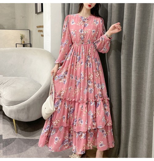 Women Clothes Wholesale Floral Long-Sleeved Dress Ladies Dresses Women New Fashion Long Winter Designer Clothes Famous Women