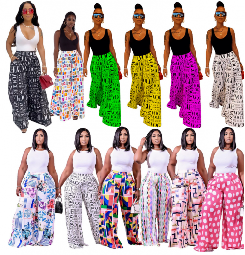 2023 new Pretty Print Palazzo pants High Waist Loose long wide leg pants Women's pants & trousers