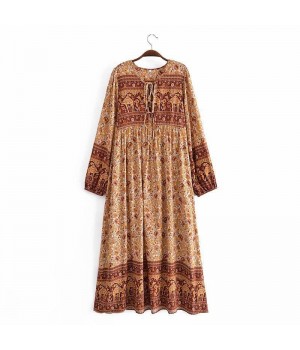 Customized Women's Summer Bohemian Midi Floral Dress Breathable Loose Long Sleeved for Vacation Leisure Cute Y2K Sweet Style