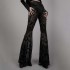 Goth Aesthetic Black Flared Pants Harajuku Sexy See Through Women Trousers Punk Grunge High Waist Cosplay Summer Pants