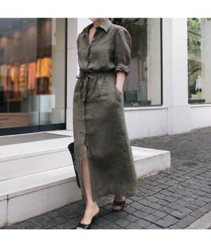 2022 new arrivals Korean-Style Cotton and Linen Shirt Dress fashion women's clothing lady elegant dresses women