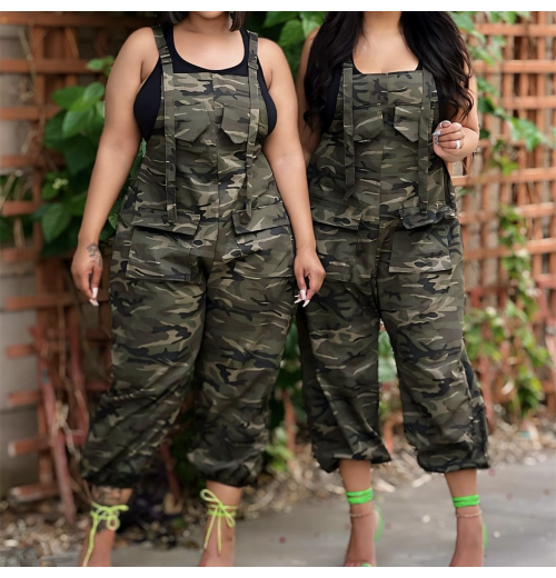 New Streetwear Fashion Women'S Pants & Trousers Cargo Overalls Camo Denim Jeans Loose Suspender Jumpers Casual Trousers Pants