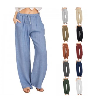 Cotton Linen Drawstring Waist Wide Leg Loose Pants Women's Pants & Trousers Formal Pants For Women