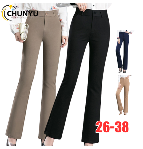 New Fashion Women Office Lady High Waist Straight Trousers Elastic Solid Color Soft Plus Size Formal Long Casual Pants