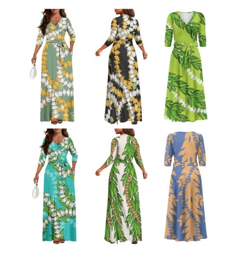 2024 Hot Sale Fashion Women's Spring Dress Hawaii Maile Leaves Hawaii Beach Luxury Dress for Ladies