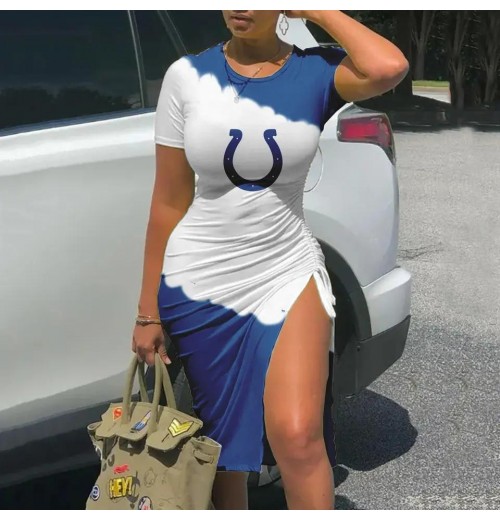 Custom Hot Selling Women's Casual Dress American Football & Baseball Team Full Digital Print Sexy Drawstring Style