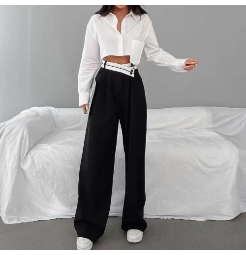 New Designs Mid Waist Women Wide Leg Trousers Fashion Casual Women's Pants