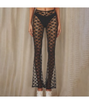 Peeqi D24PT002 Wholesale OED ODM 2024 Women Clothes Sexy Lace High Waist Flare Pants Women's Pants Trousers